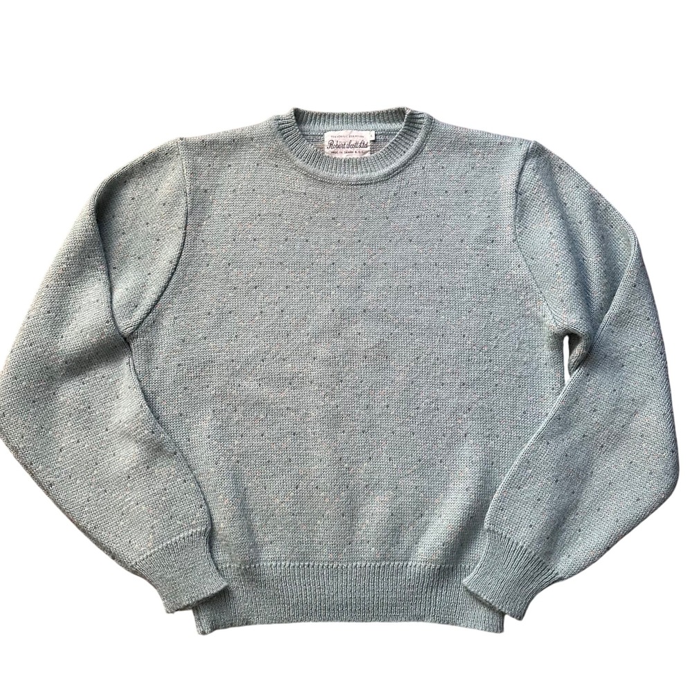Vtg Robert Scott Ltd Light Blue Speckled Knit Sweater‎ Pullover Crew Neck Size L